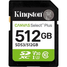 Kingston Canvas Select Plus Tarjeta de Memoria SD 512GB, UHS-I Clase 10 U3 V30, Velocidad Lectura 150MB/s